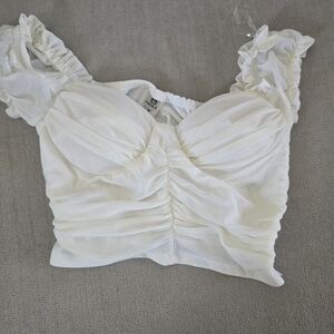 Mono B White Ruched Blouse